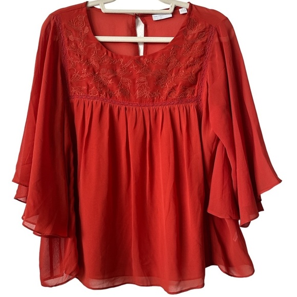 New York & Company Tops - New York & Co Red Flowy Bell Sleeves Top Medium